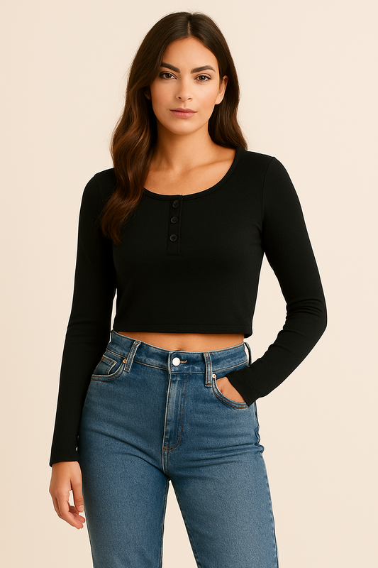 Noir Buttoned Crop